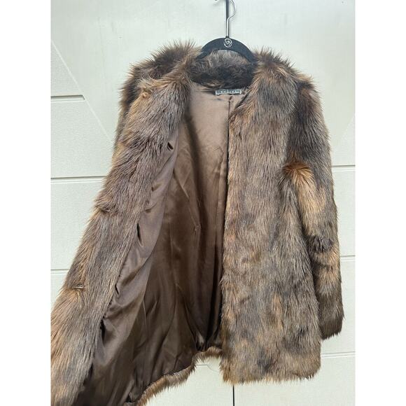 Velvet Graham and Spencer Faux Fur Mid Length Jacket Rich Brown Sz S Mob Wives - Picture 1 of 8